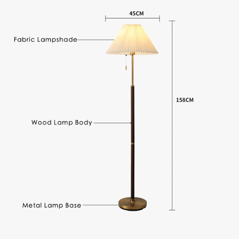 Elegant Vintage Wooden Floor Lamp with Pleated Fabric
