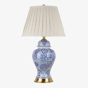 Blue Ceramic LED Table Lamp with White Shade - Japanese Style