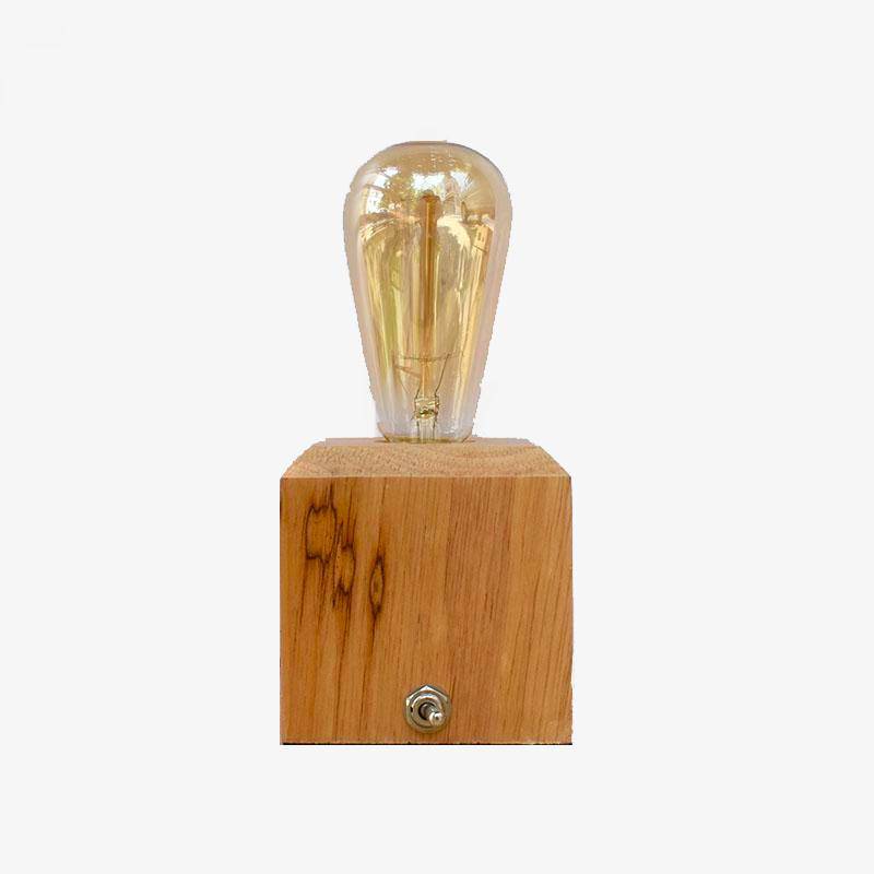 Desk or Nightstand Lamp with Wooden Cube Base