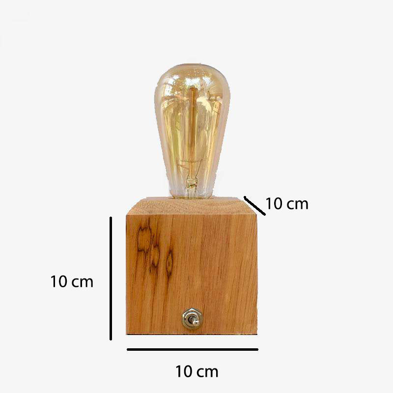 Desk or Nightstand Lamp with Wooden Cube Base