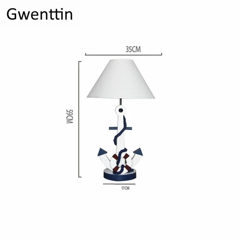 Wooden Desk Lamp with Anchor for Kids' Room Decor