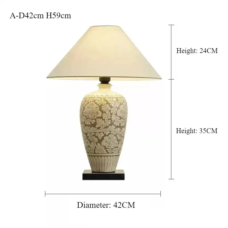 lampe de bureau rétro chinoise en céramique avec abat-jour en tissu