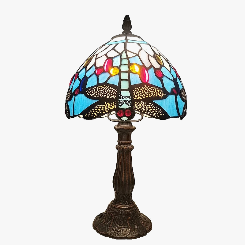 Antique Enamel Alloy Dragonfly Nightstand Lamp - Mediterranean Decor
