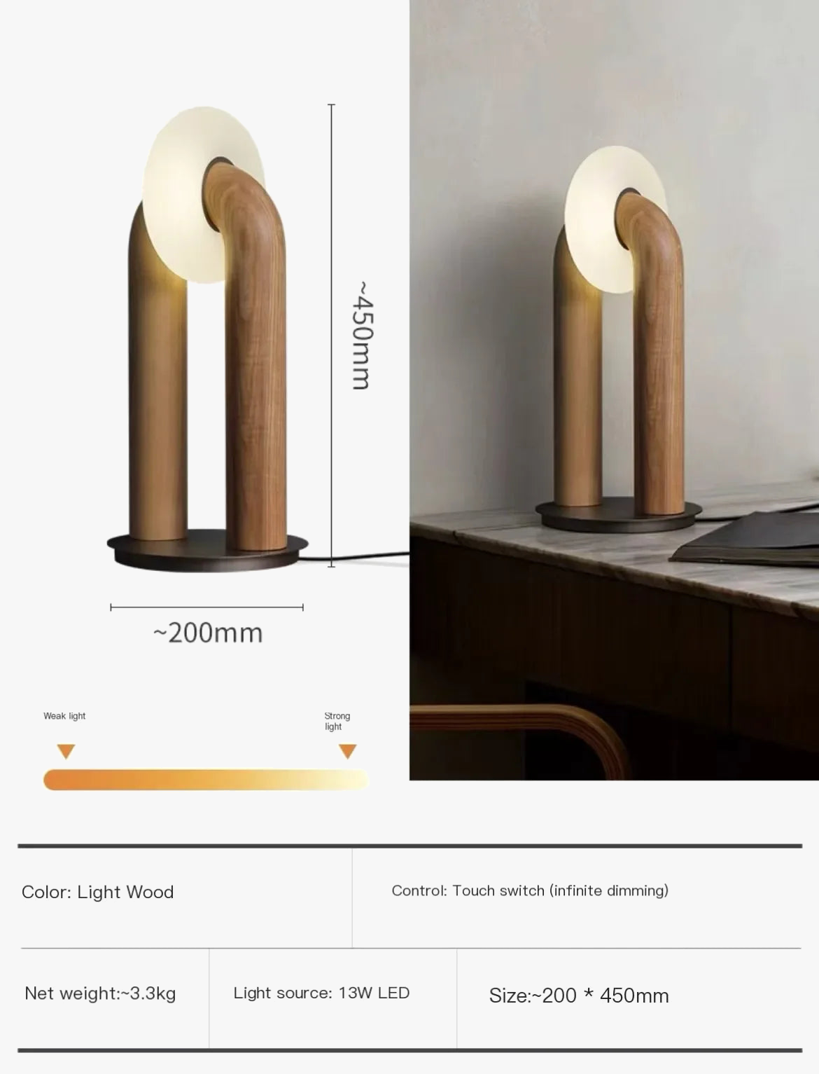 Japanese Retro Wooden Touch Lamp - Artistic & Adjustable Design
