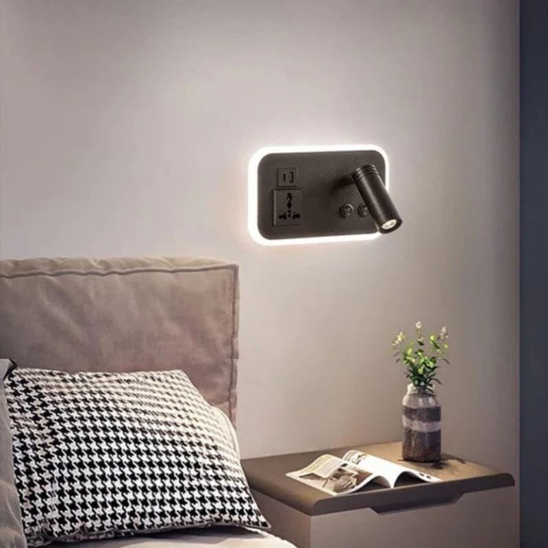 LED Bedside Wall Lamp with USB Port and Adjustable Reading Light Black / Right Norenza