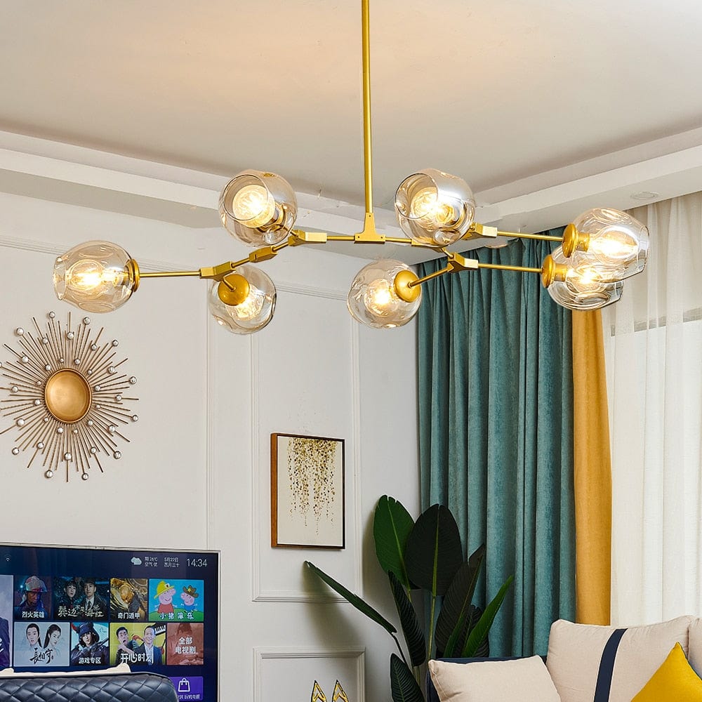 LED Chandelier with Metal Branches and Glass Bubbles Gold Norenza
