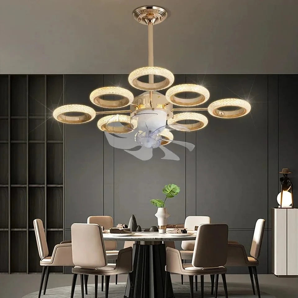 LED Crystal Ceiling Fan with Dimmable Remote Control Circle Norenza