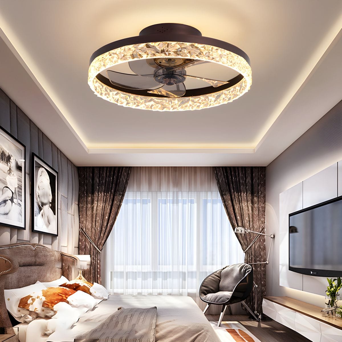 LED Crystal Ceiling Fan with Remote Control - 6 Speed Nordic Design Norenza