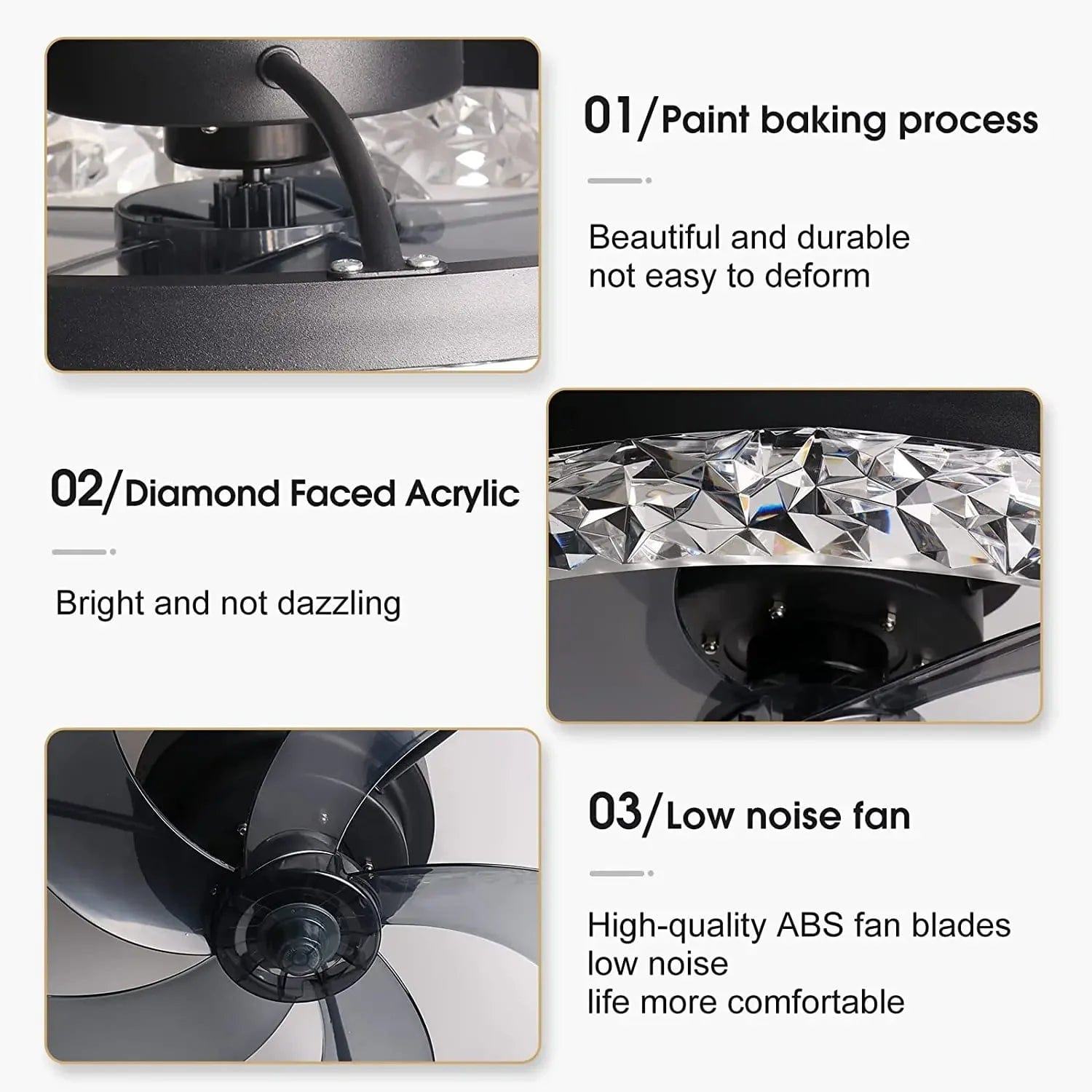 LED Crystal Ceiling Fan with Remote Control - 6 Speed Nordic Design Norenza