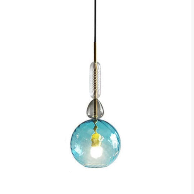 LED Suspension Light with Colored Glass Shade in Brushed Coffee Style Blue Norenza