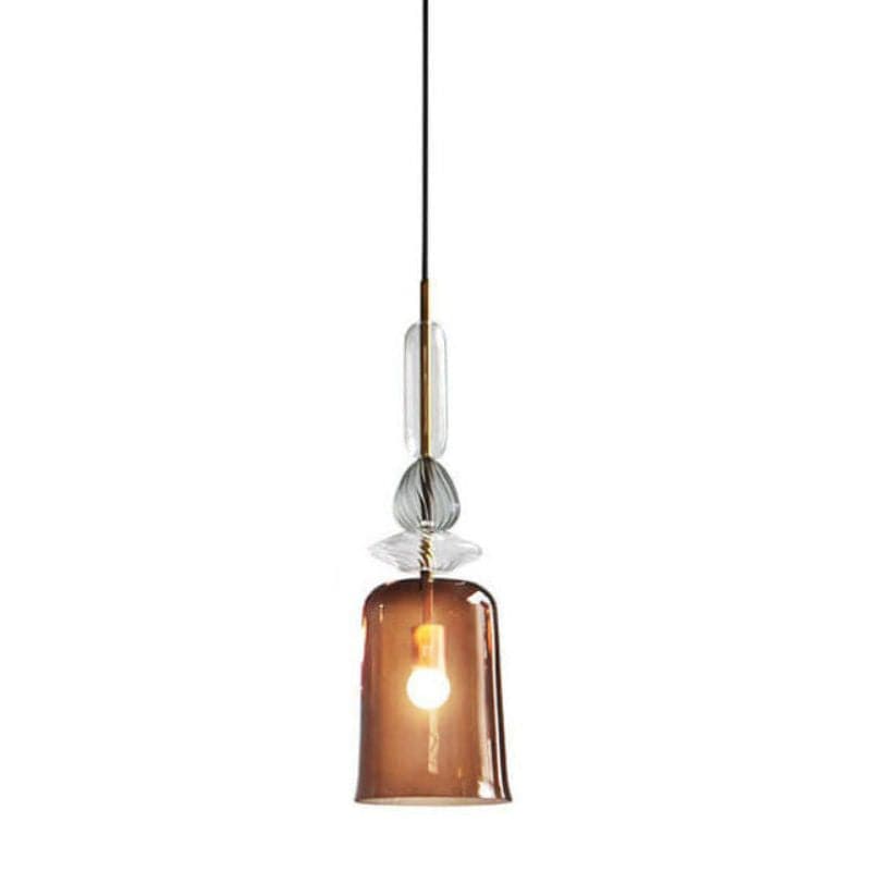 LED Suspension Light with Colored Glass Shade in Brushed Coffee Style Brown Norenza