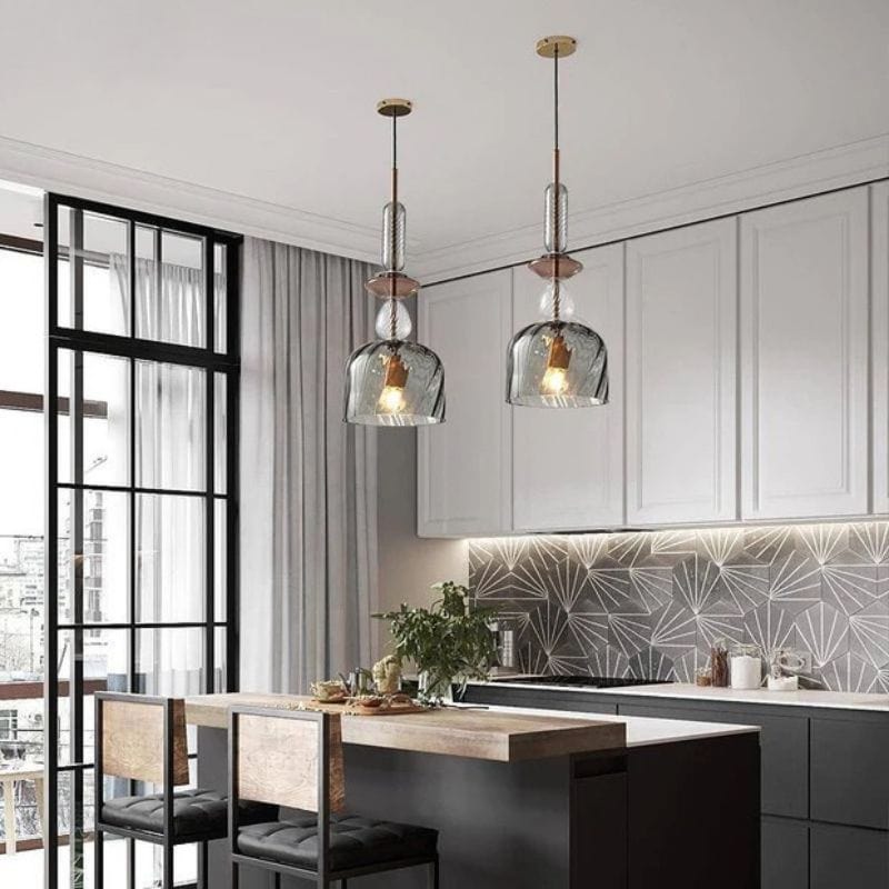 LED Suspension Light with Colored Glass Shade in Brushed Coffee Style Norenza