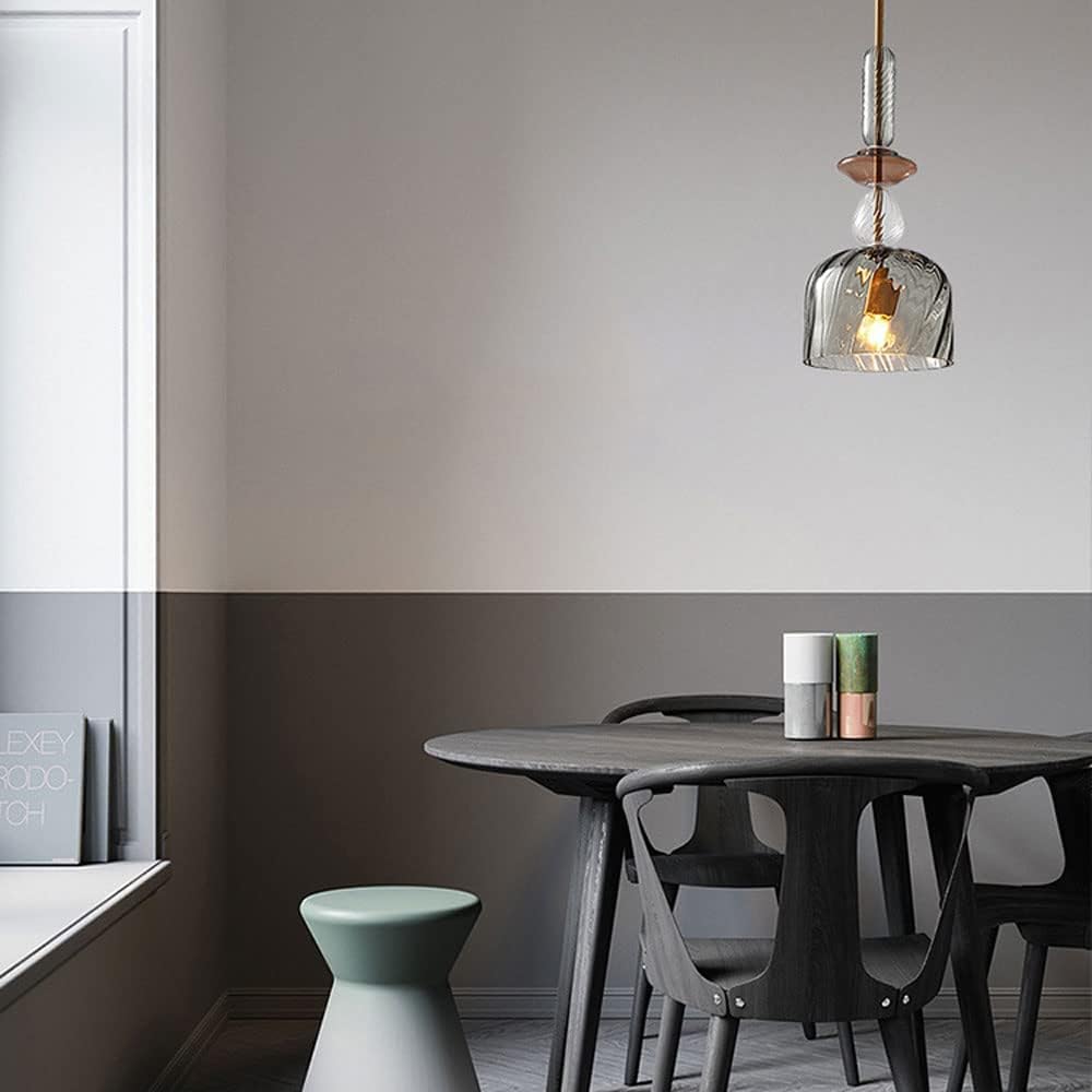 LED Suspension Light with Colored Glass Shade in Brushed Coffee Style Norenza