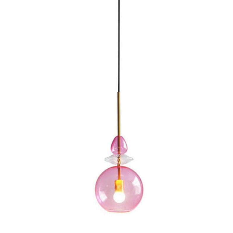 LED Suspension Light with Colored Glass Shade in Brushed Coffee Style Pink Norenza