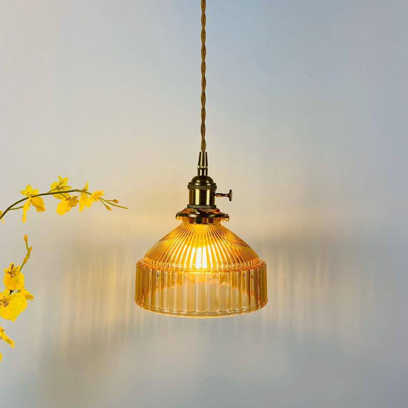 LED Suspension Light with Colored Glass Shade - Loft Style Bronze Norenza