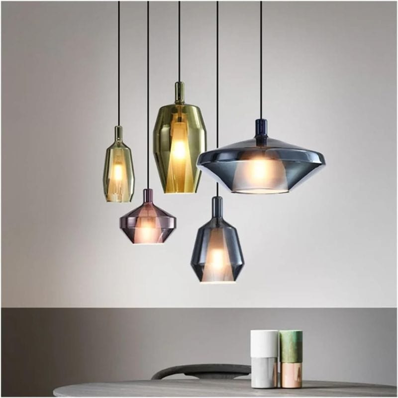 LED Suspension Light with Colored Glass Shade Norenza