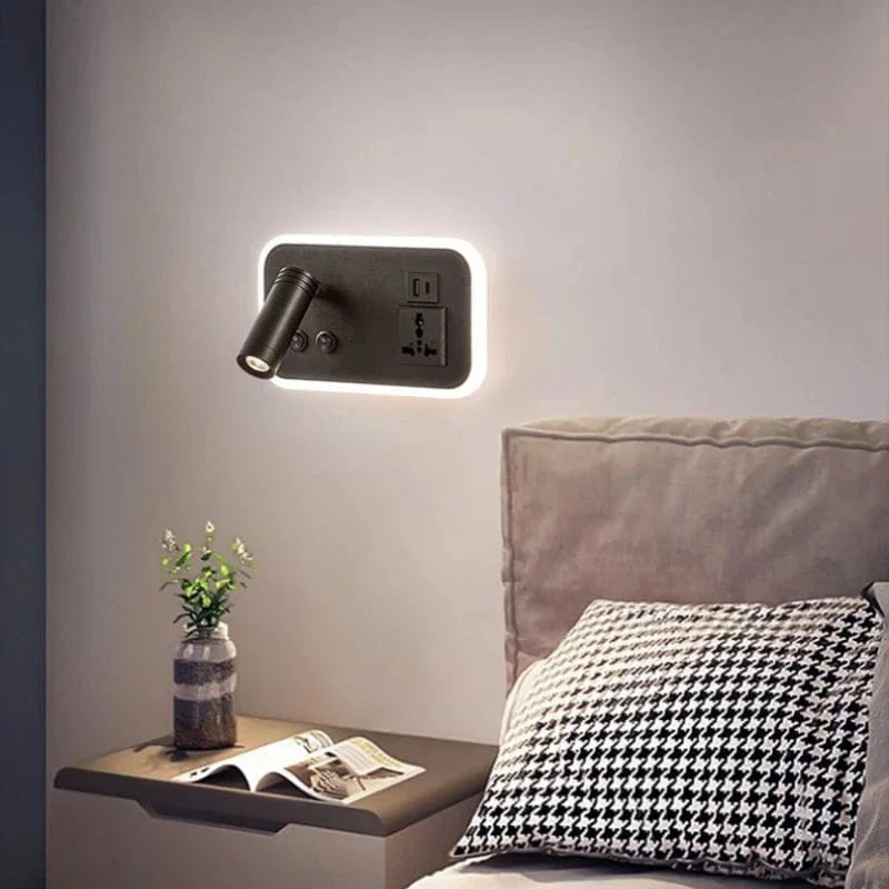 LED Wall-Mounted Nightstand Lamp with USB Port and Rotary Switch Black / Left Norenza