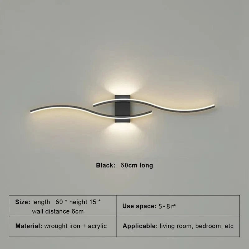 LED Wall Sconce - Long Strip Light for TV Background Decor in Bedroom and Living Room Black Norenza