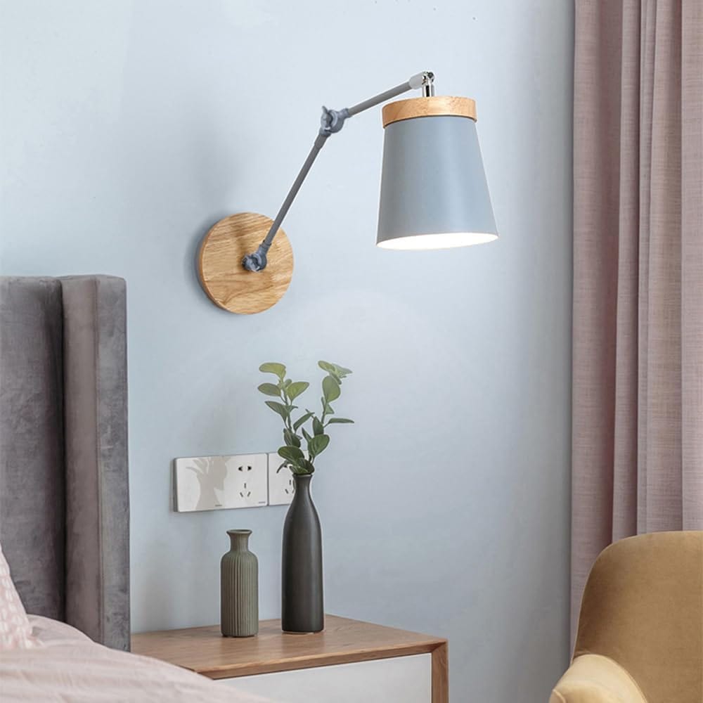 LED Wall Sconce with Adjustable Metal and Wood Arm Blue Norenza