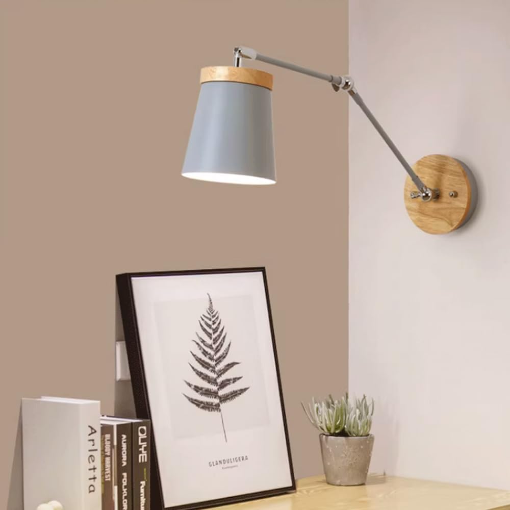 LED Wall Sconce with Adjustable Metal and Wood Arm Norenza