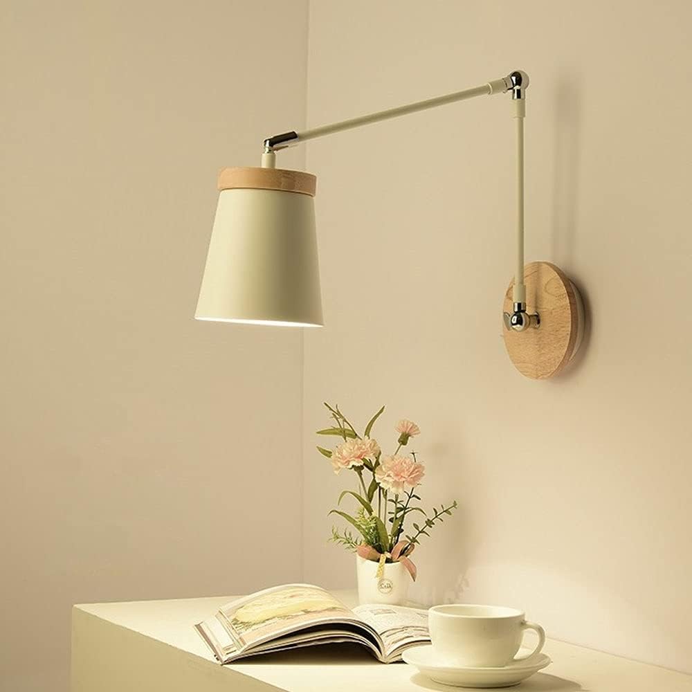 LED Wall Sconce with Adjustable Metal and Wood Arm Norenza