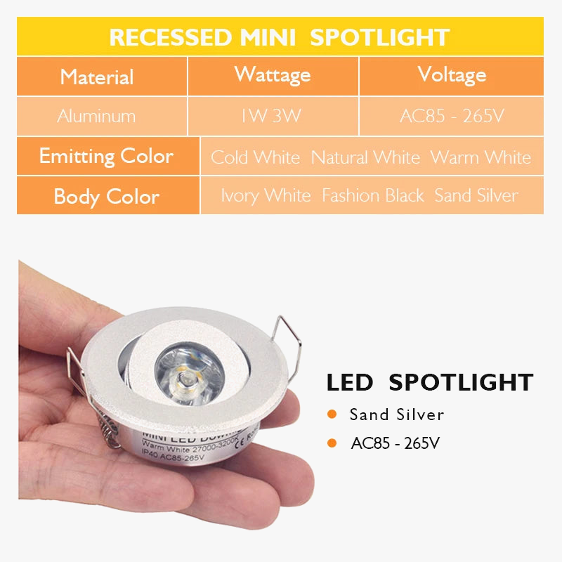 Set of 10 Adjustable Integrated Mini LED Spotlights