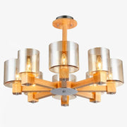 Wooden Chandelier with Glass Shade