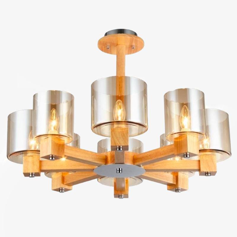 Wooden Chandelier with Glass Shade