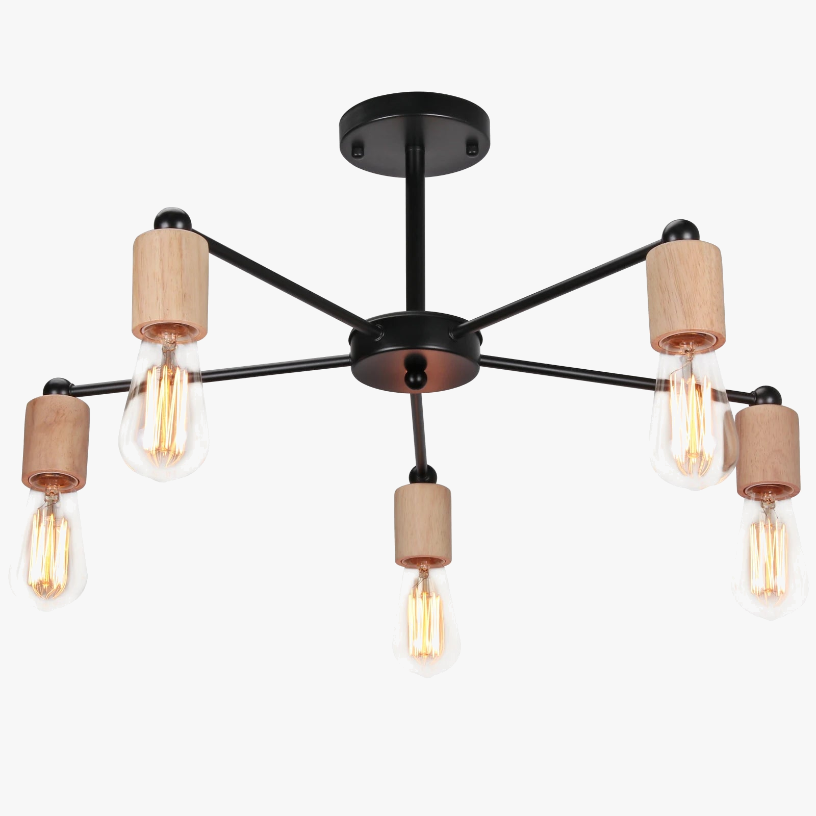 Modern Wood and Iron Sputnik Industrial Chandelier
