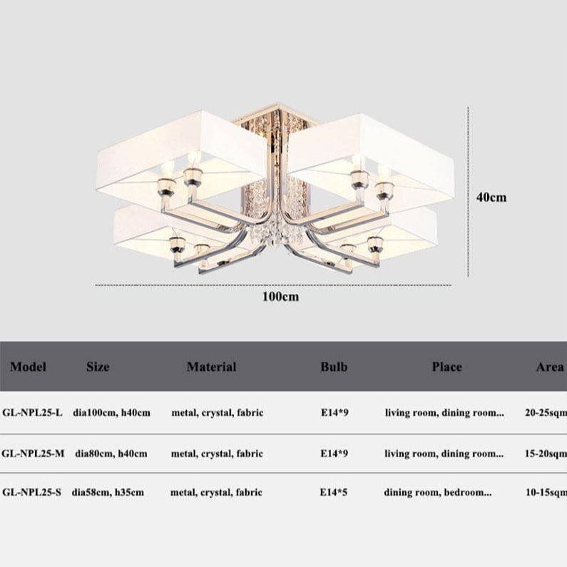 Luxury Crystal and Glass Chrome Chandelier with Large Shade Norenza