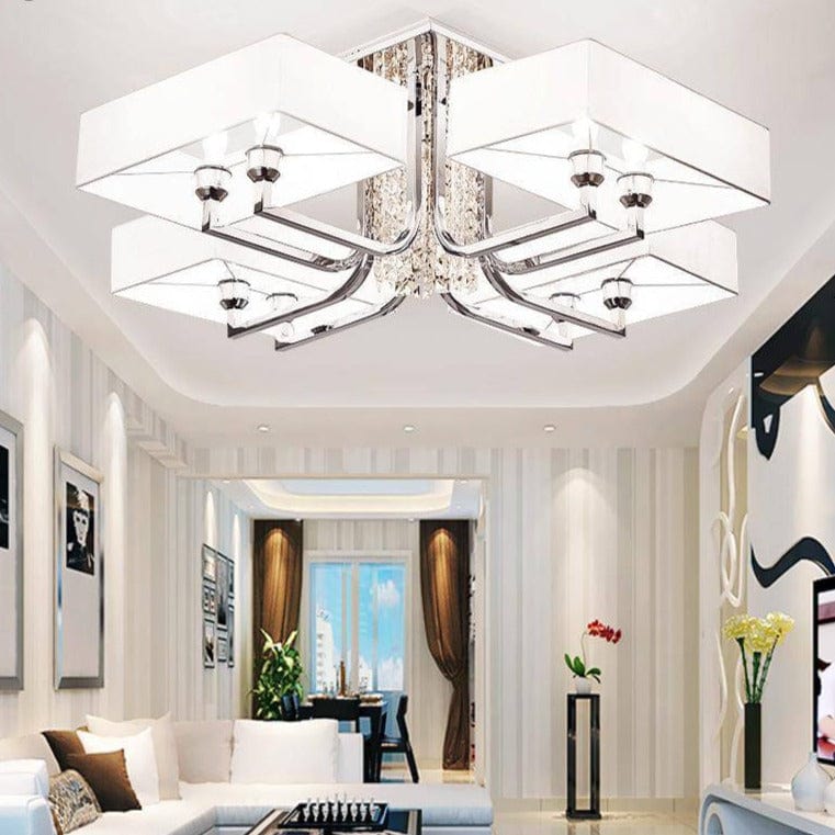 Luxury Crystal and Glass Chrome Chandelier with Large Shade Norenza