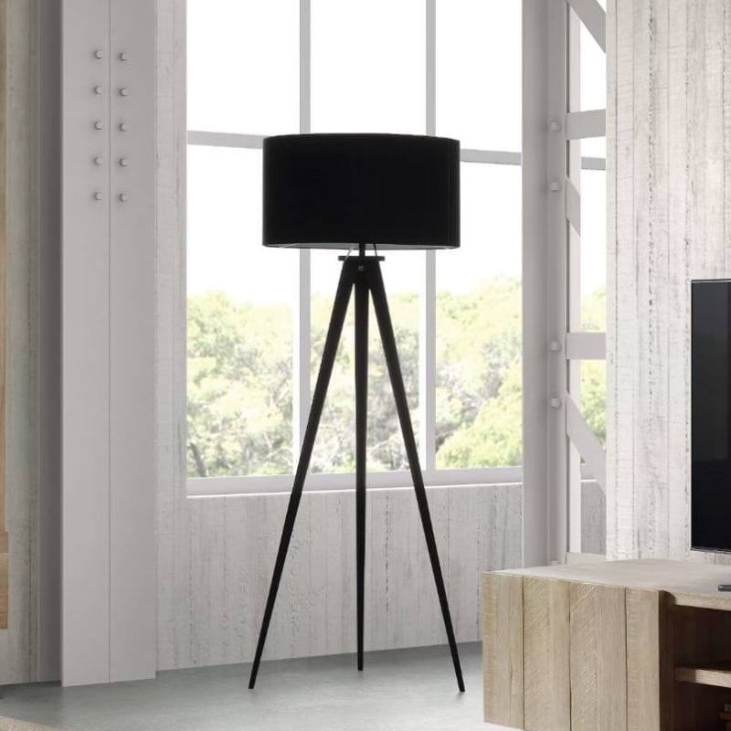 Luxury Design Floor Lamp with Triple Legs and Black Fabric Shade Norenza