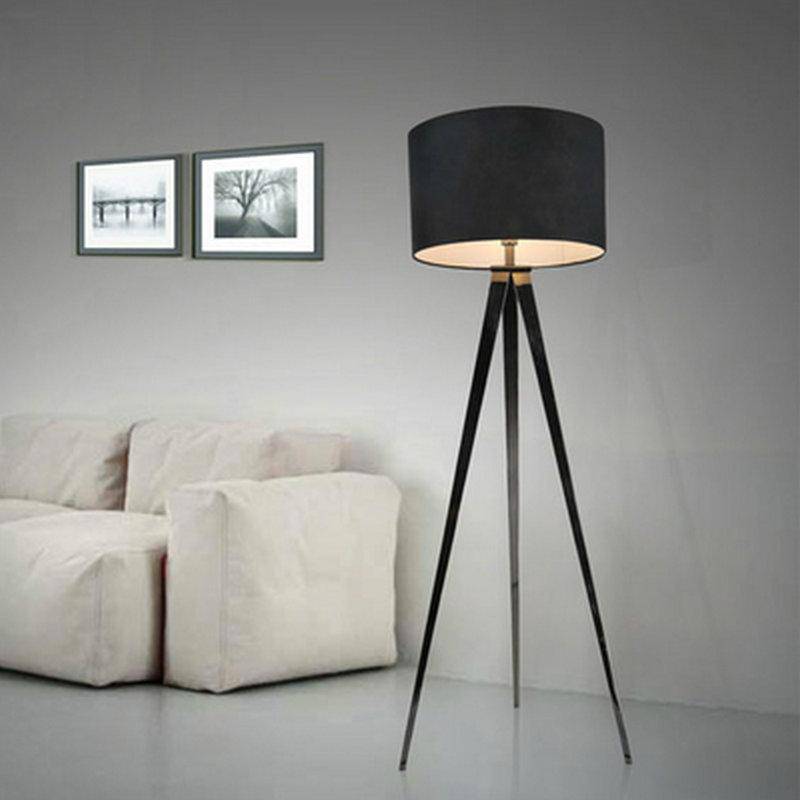 Luxury Design Floor Lamp with Triple Legs and Black Fabric Shade Norenza