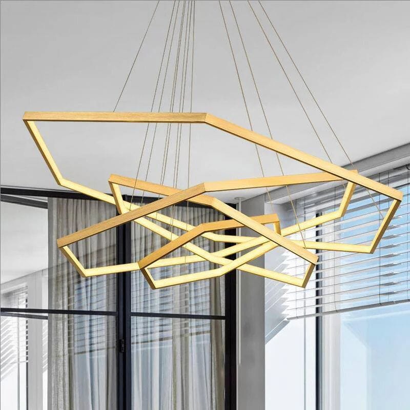 Luxury Geometric LED Chandelier with Golden Rings Norenza