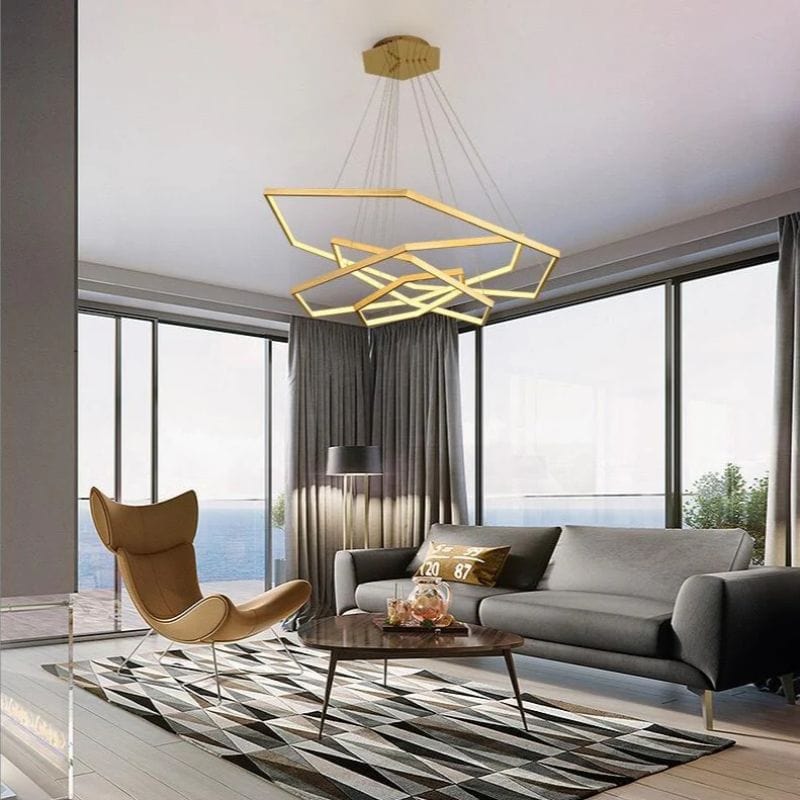 Luxury Geometric LED Chandelier with Golden Rings Norenza
