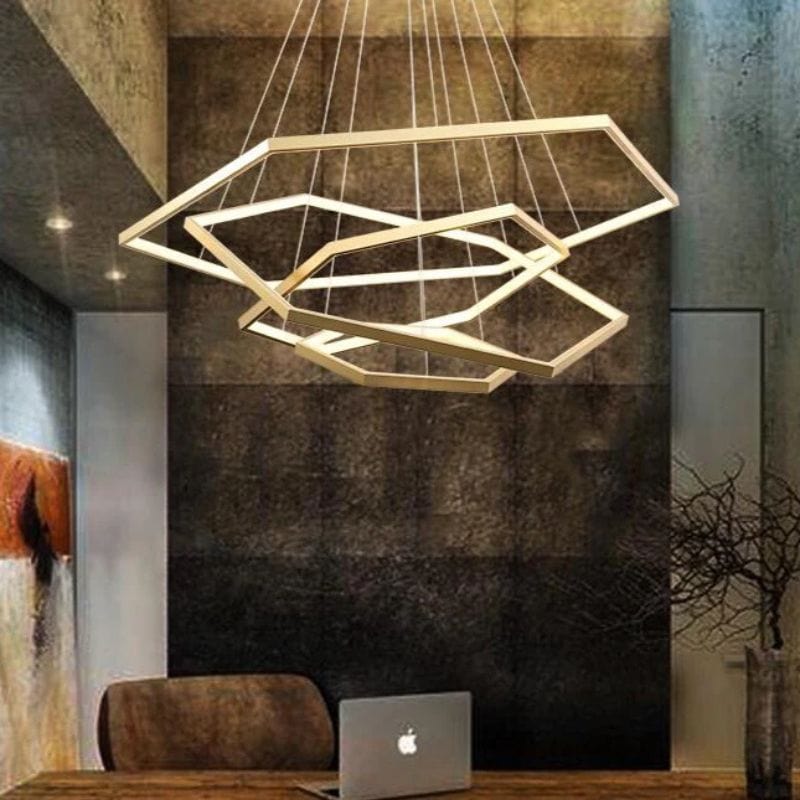 Luxury Geometric LED Chandelier with Golden Rings Norenza