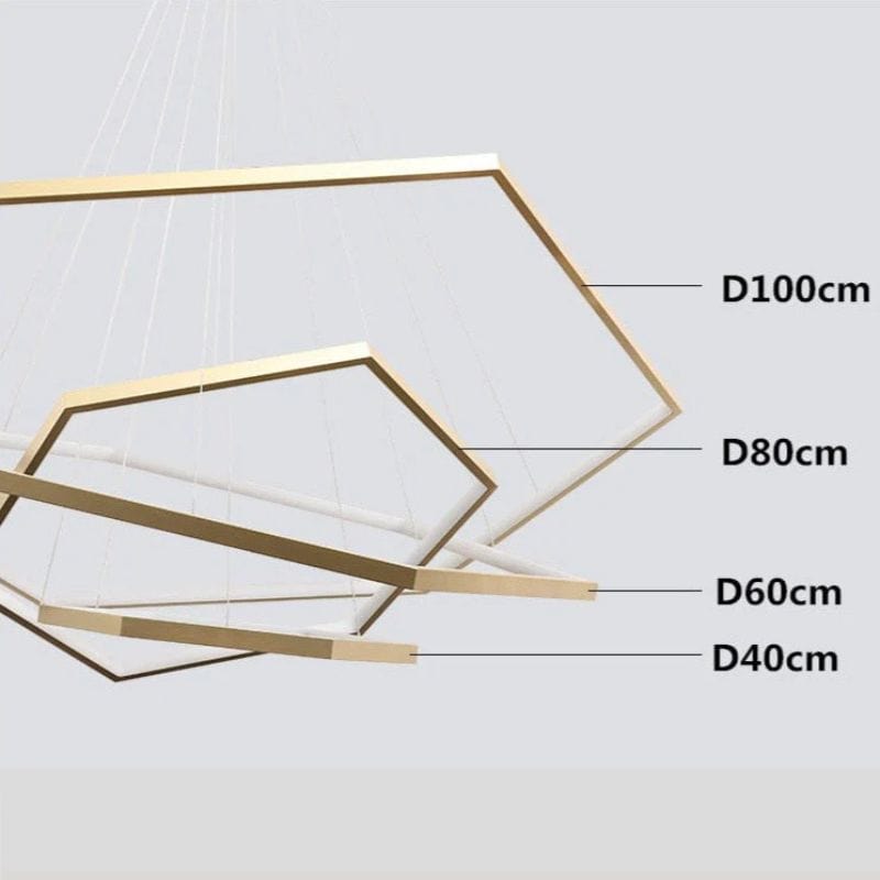 Luxury Geometric LED Chandelier with Golden Rings Norenza