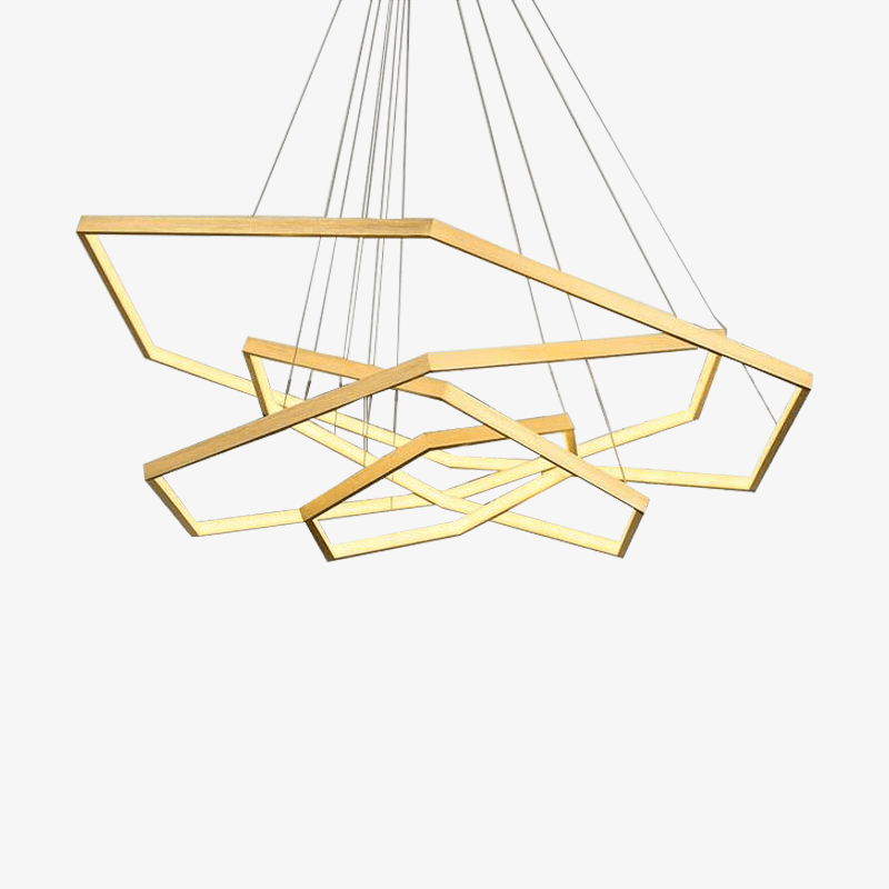 Luxury Geometric LED Chandelier with Golden Rings Norenza