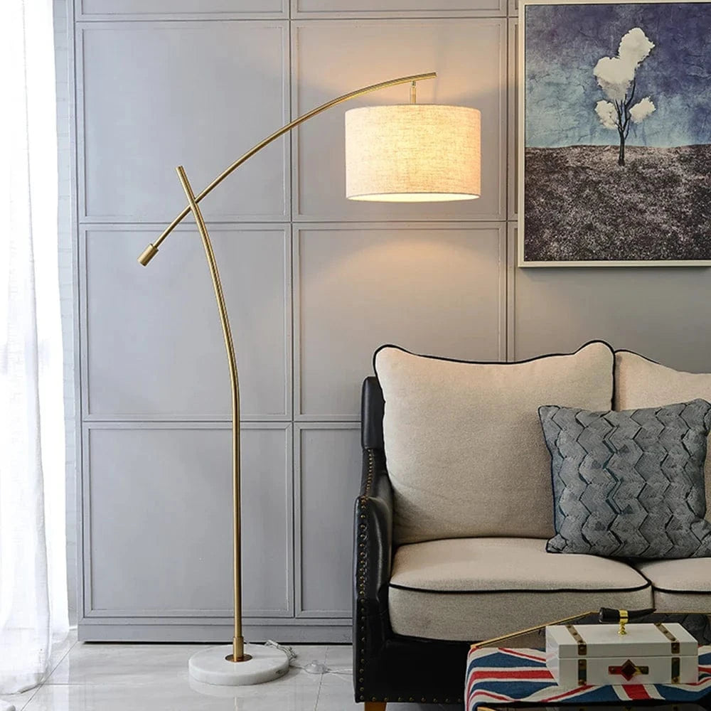 Luxury Metal Floor Lamp with Fabric Shade Gold Norenza