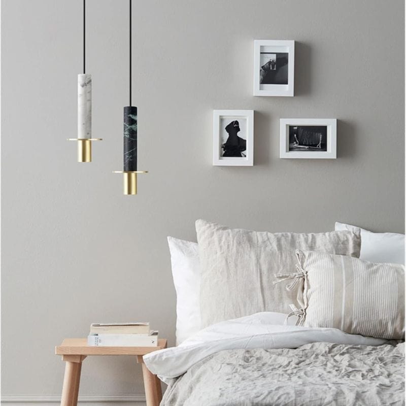 Marble Pendant Light with Metal LED Shade Norenza
