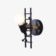 Metal and Wood Wall Sconce with Staircase Figures Black Norenza