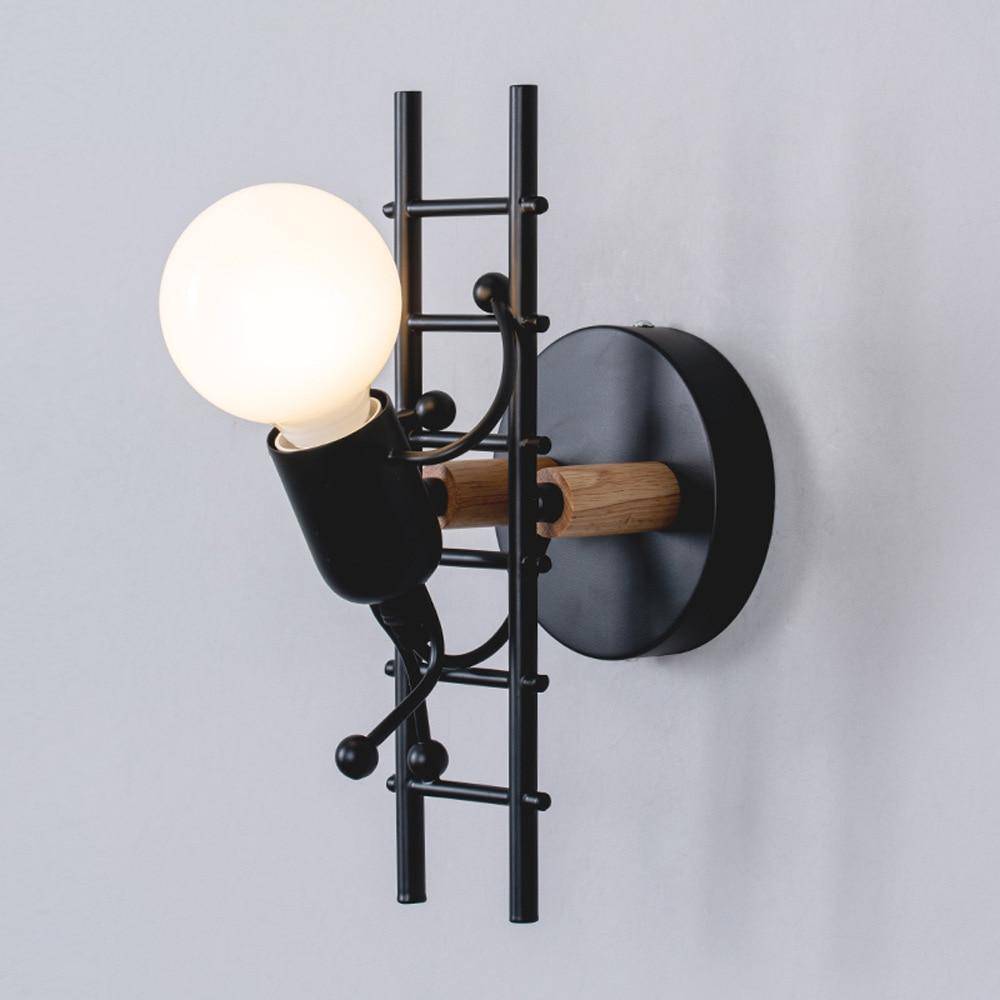 Metal and Wood Wall Sconce with Staircase Figures Norenza