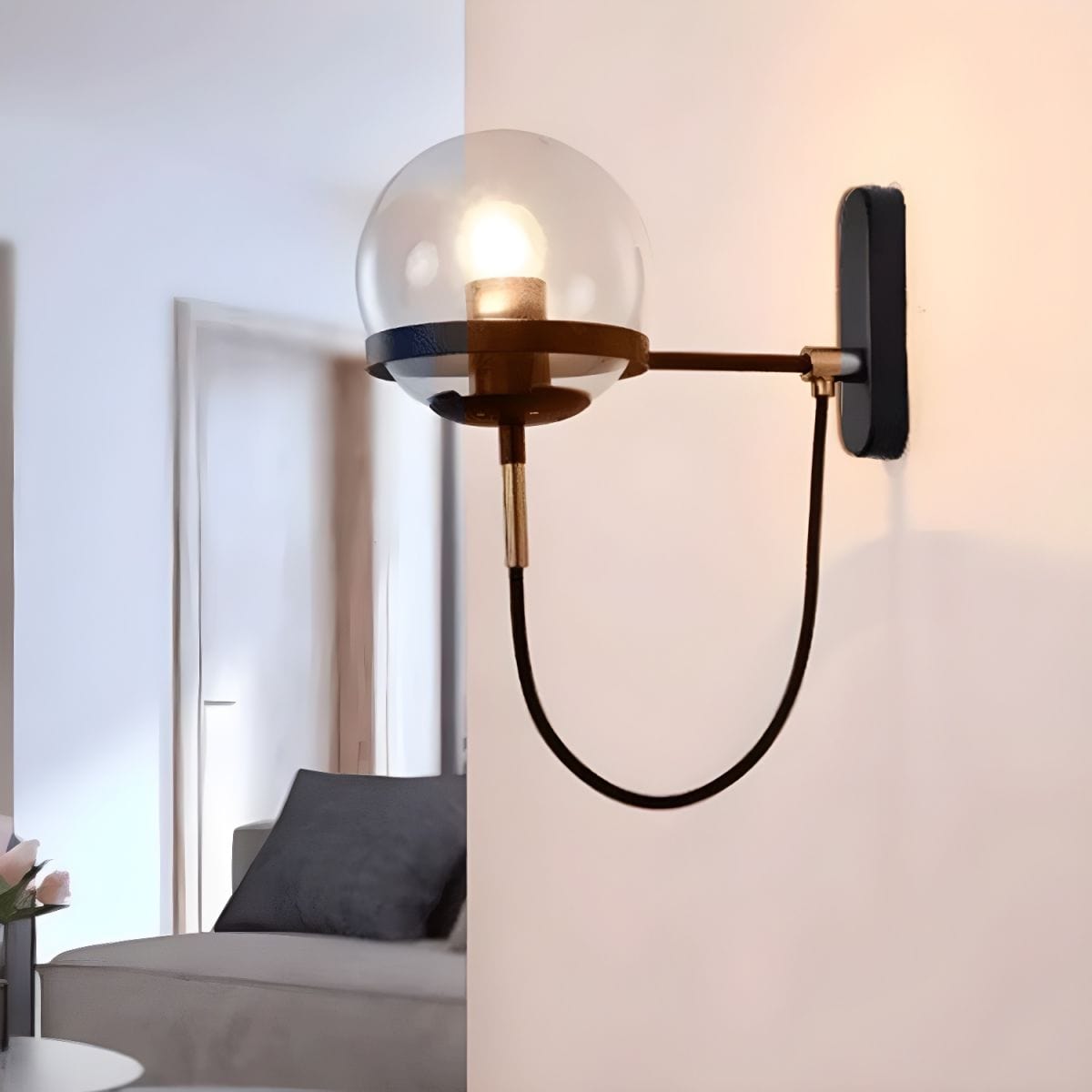 Metal LED Wall Sconce with Glass Globe Norenza