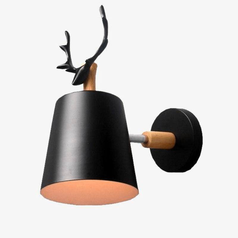 Metal Shade Wall Sconce with Wooden Base and Antler Design Black Norenza
