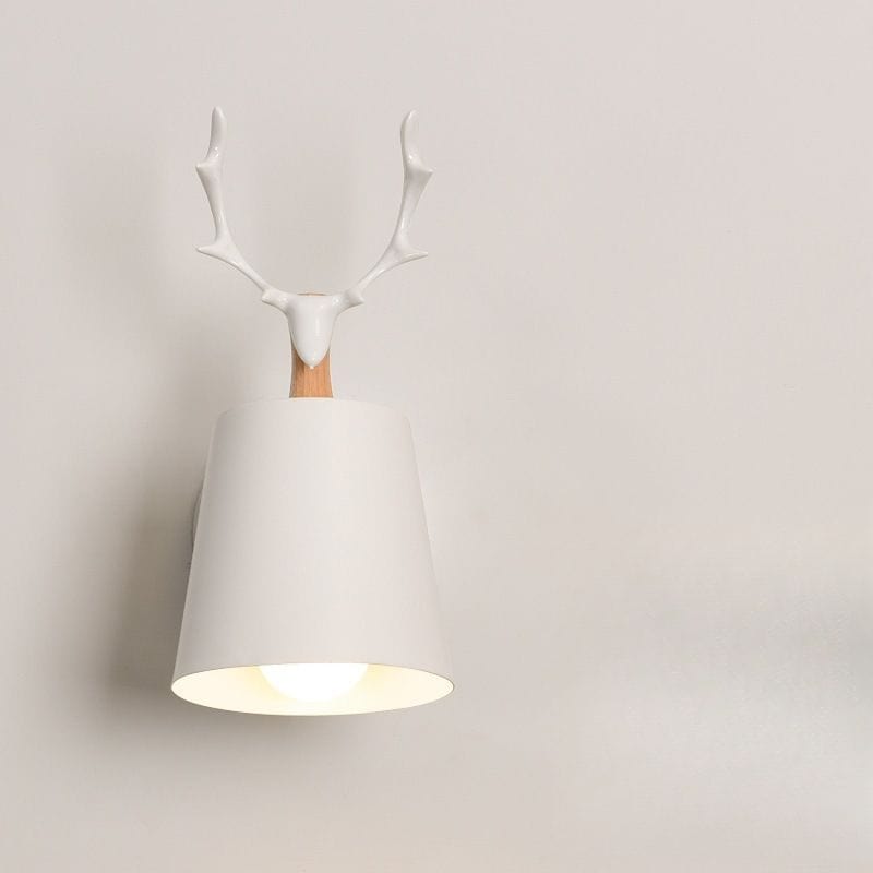 Metal Shade Wall Sconce with Wooden Base and Antler Design Norenza