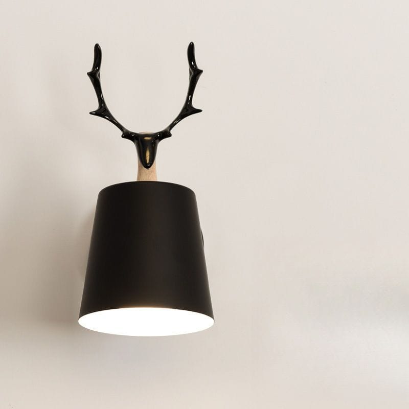 Metal Shade Wall Sconce with Wooden Base and Antler Design Norenza