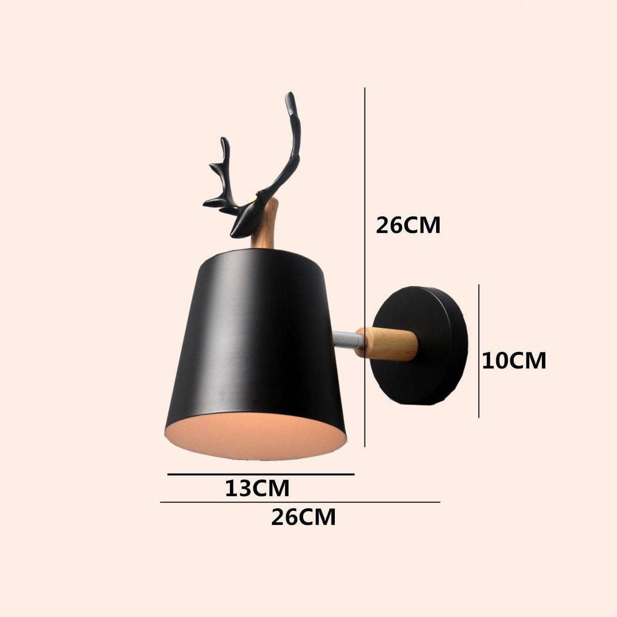 Metal Shade Wall Sconce with Wooden Base and Antler Design Norenza