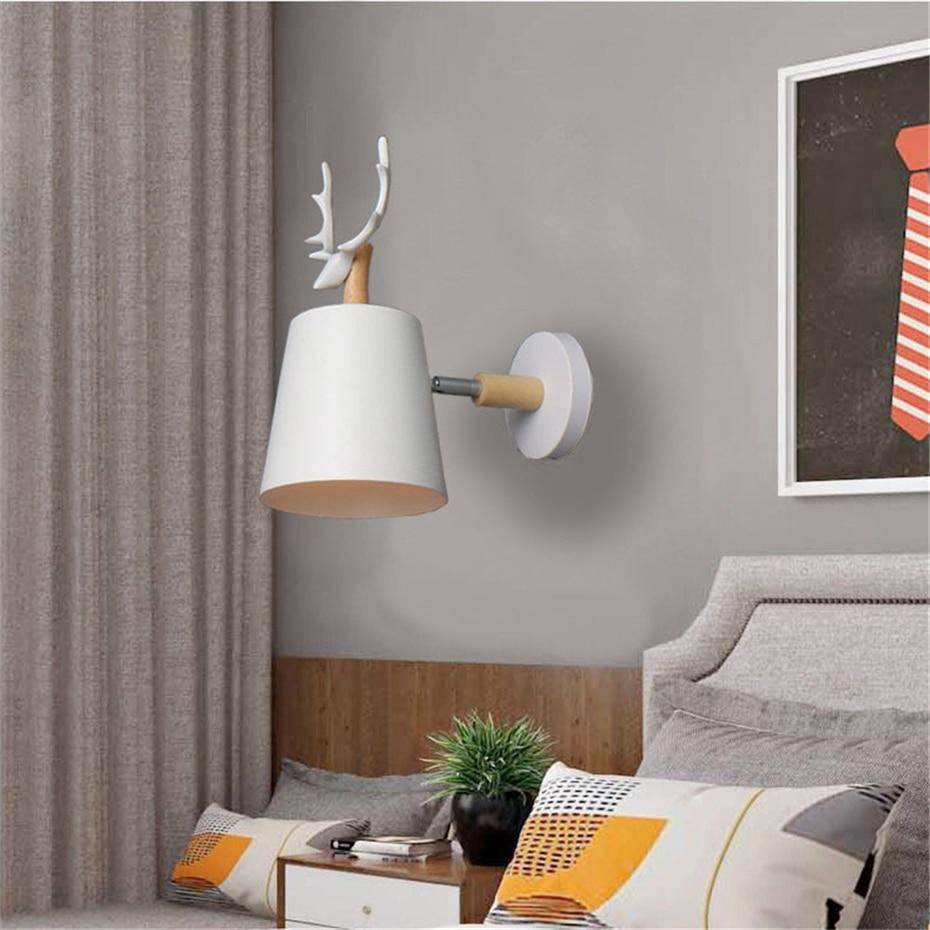 Metal Shade Wall Sconce with Wooden Base and Antler Design Norenza