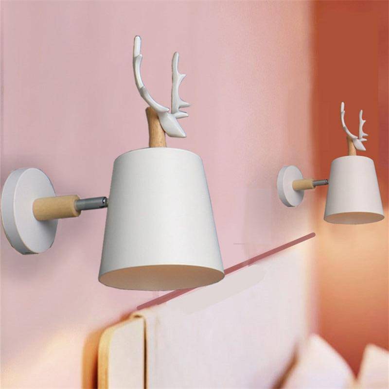 Metal Shade Wall Sconce with Wooden Base and Antler Design Norenza