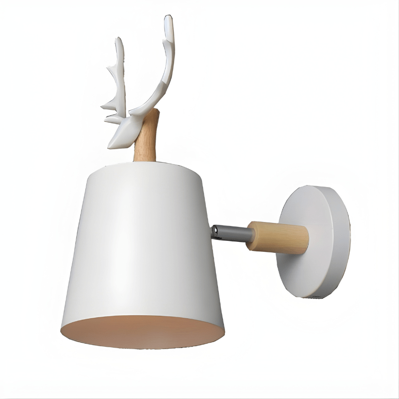 Metal Shade Wall Sconce with Wooden Base and Antler Design White Norenza